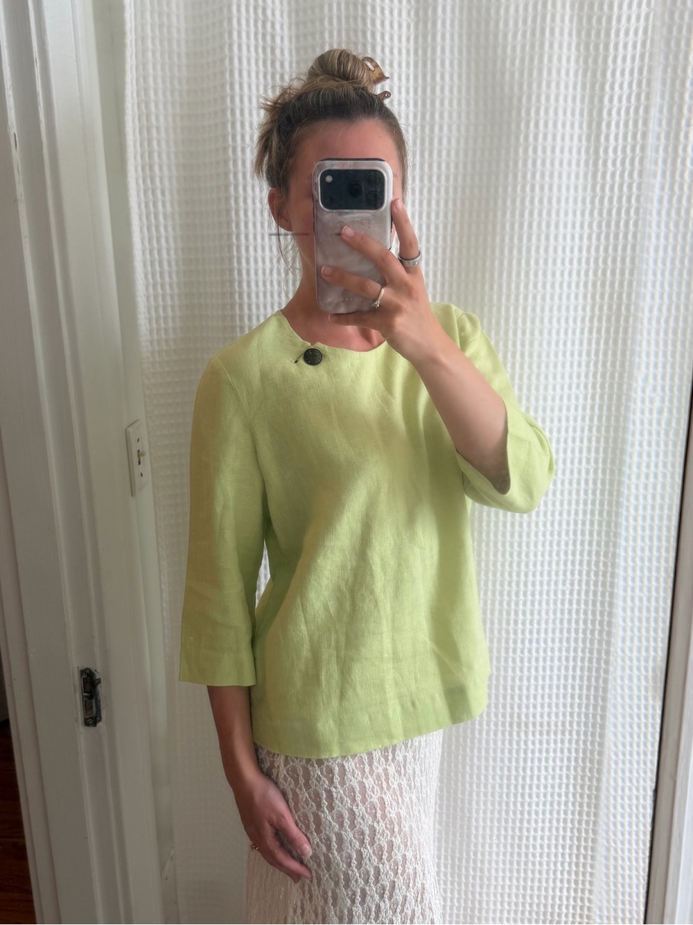 Orvis Lime Green 3/4 Sleeve Linen Tunic